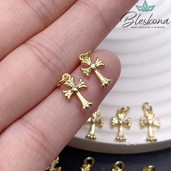 12,5*7 мм Цвет золото, Подвеска крест цирконы