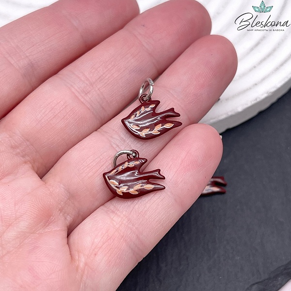 14*12 мм Цвет серебро, Подвеска Птица эмаль