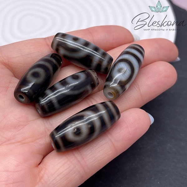 Бусина Дзи 2 глаза черно-белый бочонок 28*11 мм
