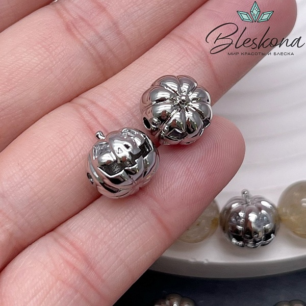 11,5*11 мм Цвет серебро, Бусина Тыква цирконы