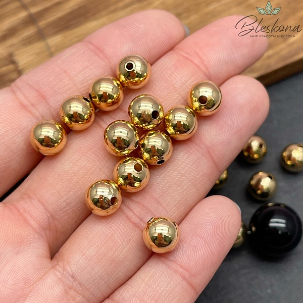 8 мм Цвет золото, Бусина гладкая