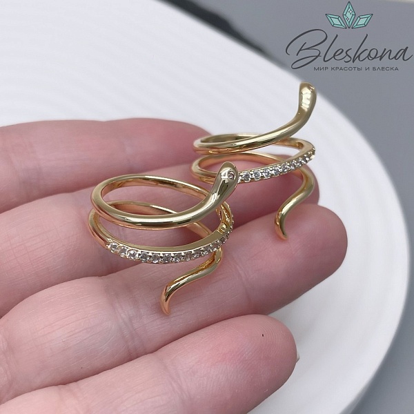 21,5 мм Цвет золото, Кольцо безразмерное змея цирконы