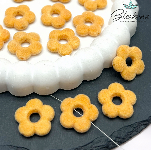 20мм Бархатная Подвеска-бусина цветок, Цвет светло-оранжевый