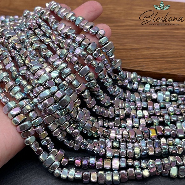 8,5-9 мм Гематин сколы шлифованные №2, цвет хамелеон, имитация