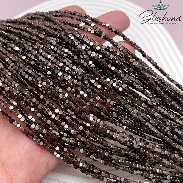 2 мм Гематин имитация, цвет коричневый №1 (шоколадный) куб огранка