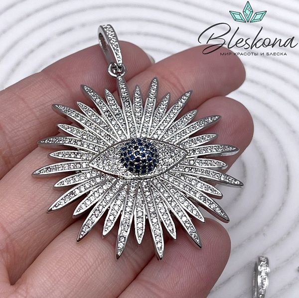 46*43 мм Цвет серебро, Подвеска глаз лучи с цирконами 