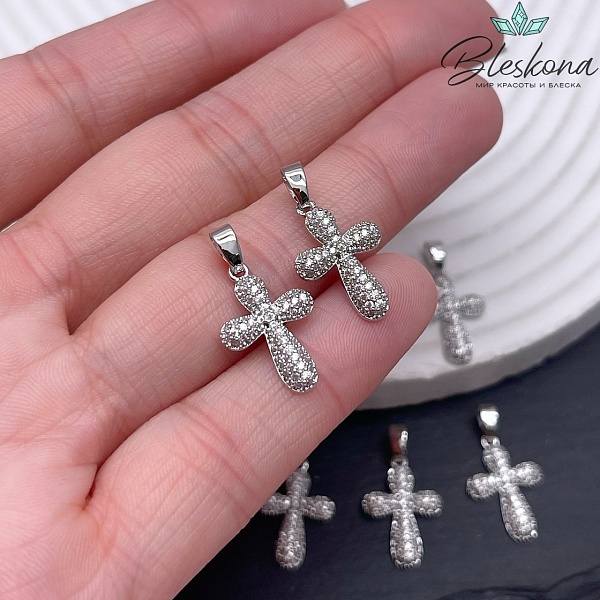 17*12 мм Цвет серебро, Подвеска крест циркон