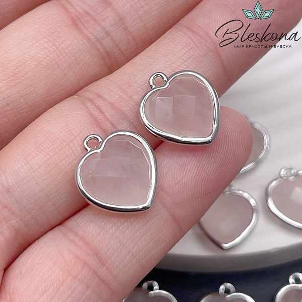 13*15мм,Цвет серебро,Подвеска Сердце Розовый кварц огранка