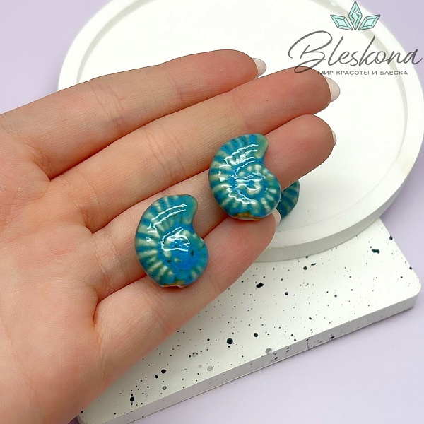 21*17 мм Бусина Аммонит, керамика цвет морской волны полосы