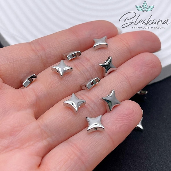 7 мм Цвет серебро, Бусина неровный квадрат 