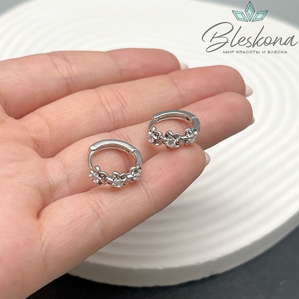 16мм Цвет серебро, Швензы Конго цветы с цирконами Люкс