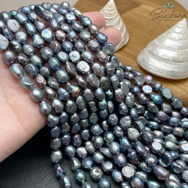 Жемчуг барочный рис темно-серый хамелеон 7,5-8 мм