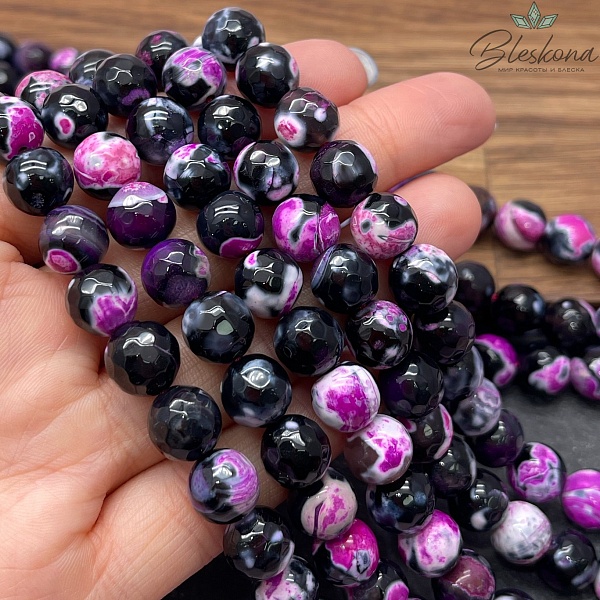 Агат черный фуксия разводы огранка 10 мм