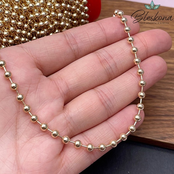 Цепь №81-1 цвет золото, бусины 4 мм