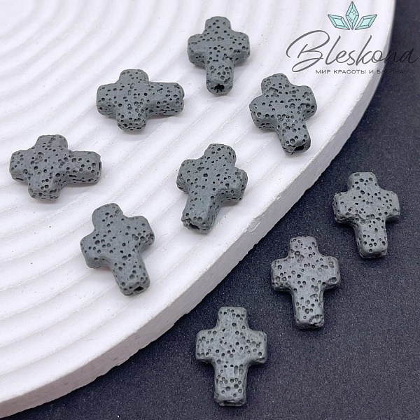 Лава Вулканическая Бусина крест темно- серый 17*13 мм