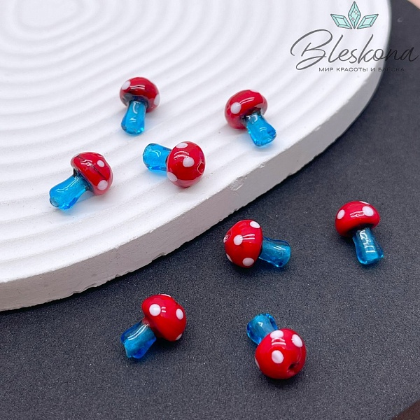 12*10 мм Бусина гриб красно- синий