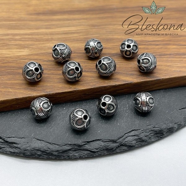 Бусина шар, цвет серебро 9,5мм