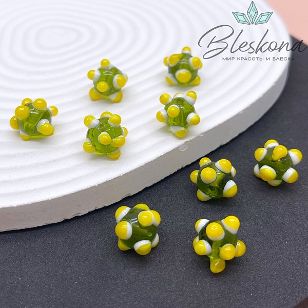 11 мм Бусина шар зеленый пупырчатый