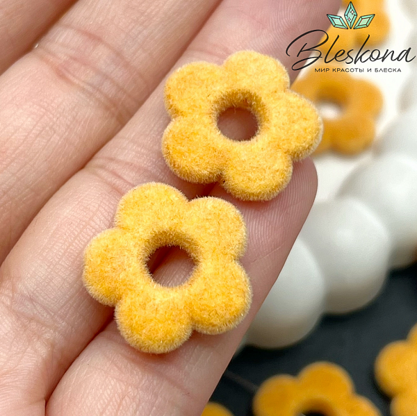 20мм Бархатная Подвеска-бусина цветок, Цвет светло-оранжевый