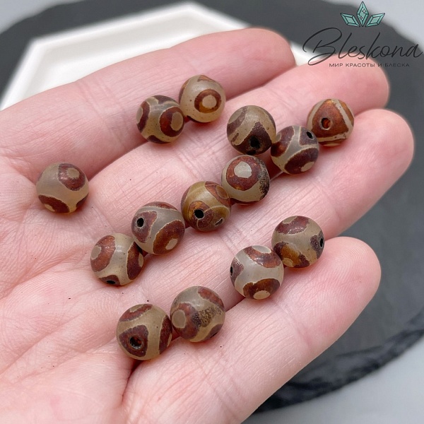 Бусина Дзи 3 глаза серо-коричневый матовый шар 8 мм уп.15 шт.