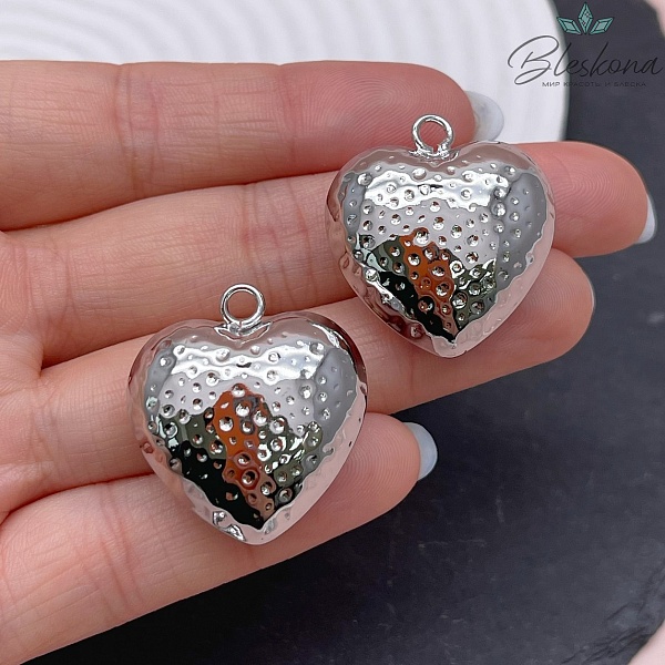 26мм, цвет серебро, Подвеска сердце точки 