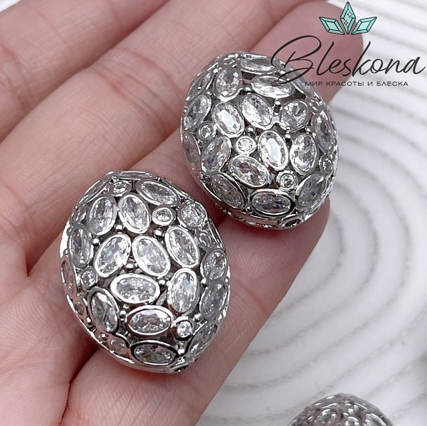 27*21 мм Цвет серебро, Бусина овал цирконы