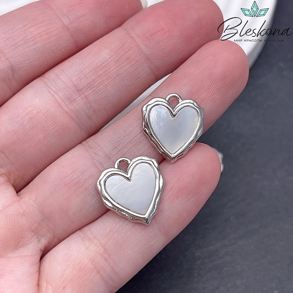 16*14 мм Цвет серебро, Подвеска Сердце перламутр