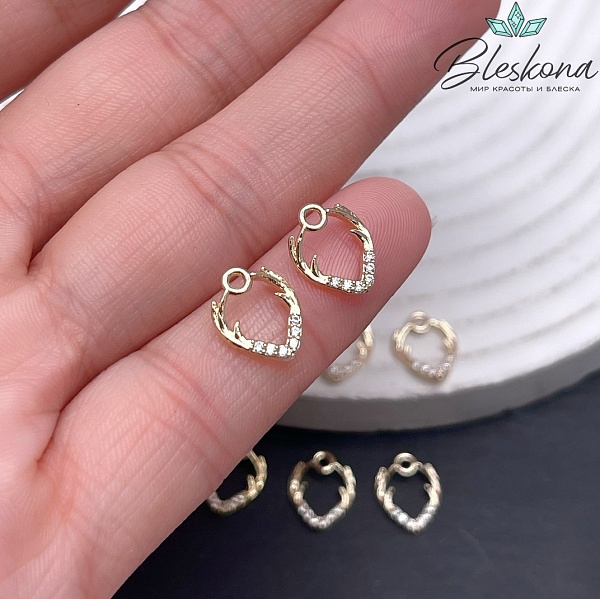 11*8,8 мм Цвет золото, Подвеска Оленьи рога в форме сердца цирконы