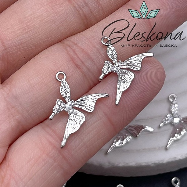 19,3*16 мм Цвет серебро, Подвеска Бабочка цирконы 