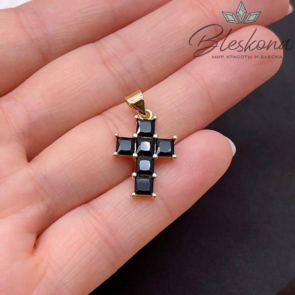 20*13,5мм Цвет золото, Подвеска крест черные цирконы