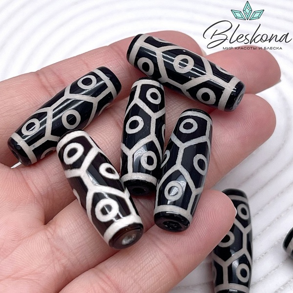 Бусина Дзи 9 глаз Черепаха черно-белый бочонок 30*11 мм