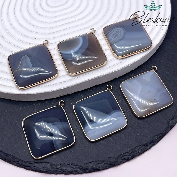 43*39 мм Цвет золото, Подвеска ромб Агат серый