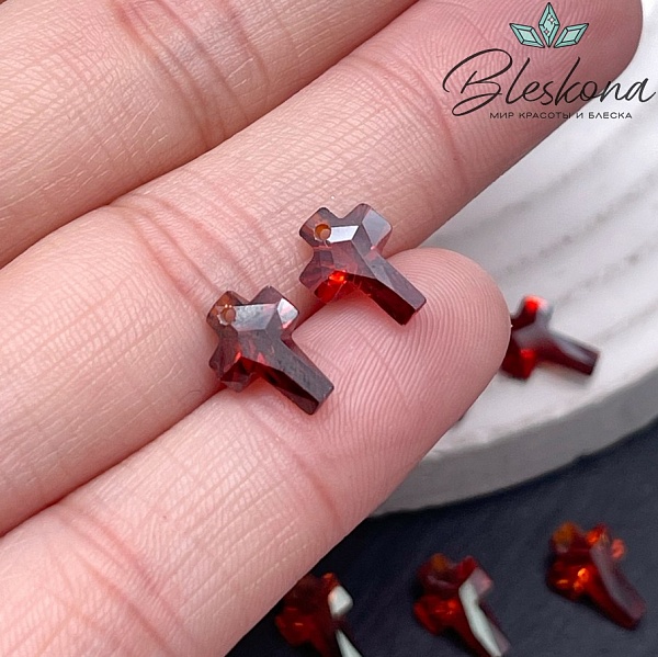 10*7 мм, Подвеска Циркон крест темно-оранжевый №1 (кубический цирконий, фианит) 