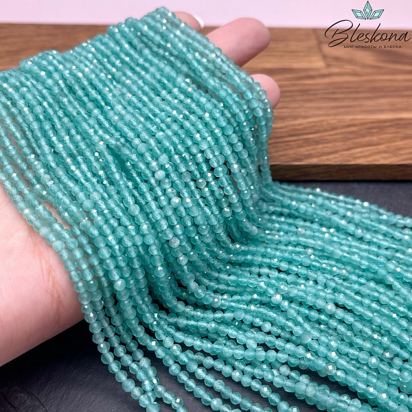Кошачий глаз бирюзовый микроогранка (имитация) 3 мм
