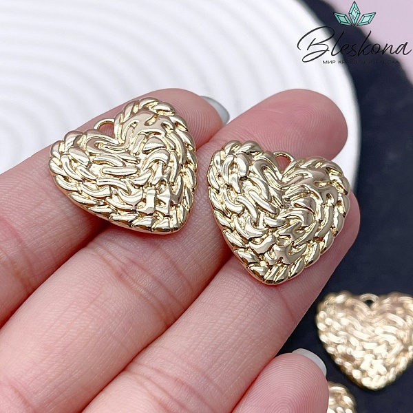 22мм Цвет золото, Подвеска Сердце выпуклые неровности 