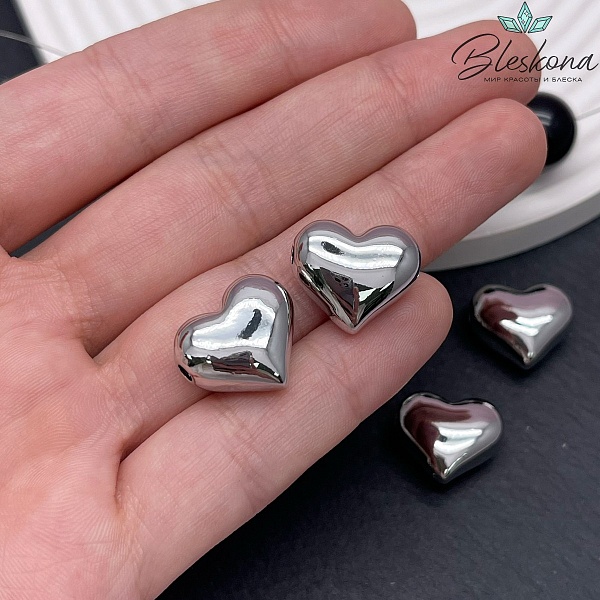 14,5*16,5 Цвет серебро, Бусина сердце гладкое 