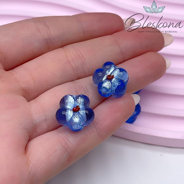 14,5 мм Бусина цветок синий серебро