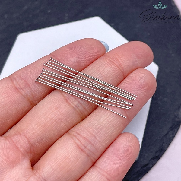 4 см*0,6 мм Цвет серебро, Пины шляпка мягкие уп. 10 шт. 