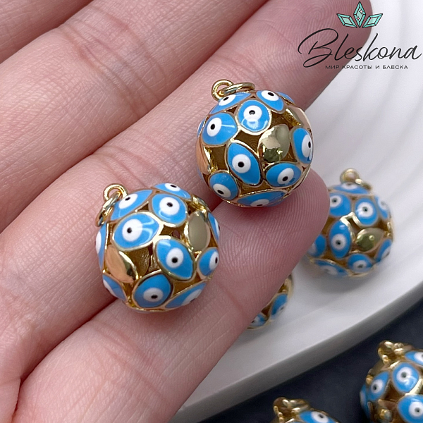 16,6*15 мм Цвет золото, Подвеска Шар глаза голубая эмаль