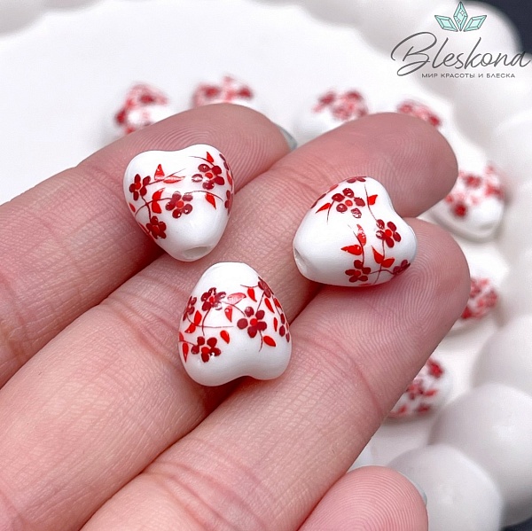 12 мм Керамика Бусина сердце роспись гжель №11 (штучно)