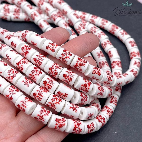 10,5*8,5 мм Керамика Бусина цилиндр роспись гжель №10 