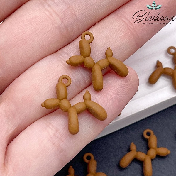 14*18 мм, Подвеска пудель коричневая эмаль матовая