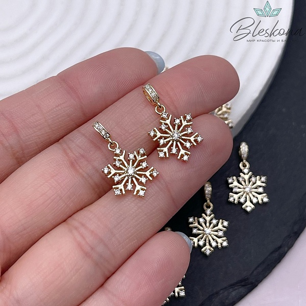 21,5*11,5 мм Цвет золото, Подвеска Снежинка цирконы с бейлом