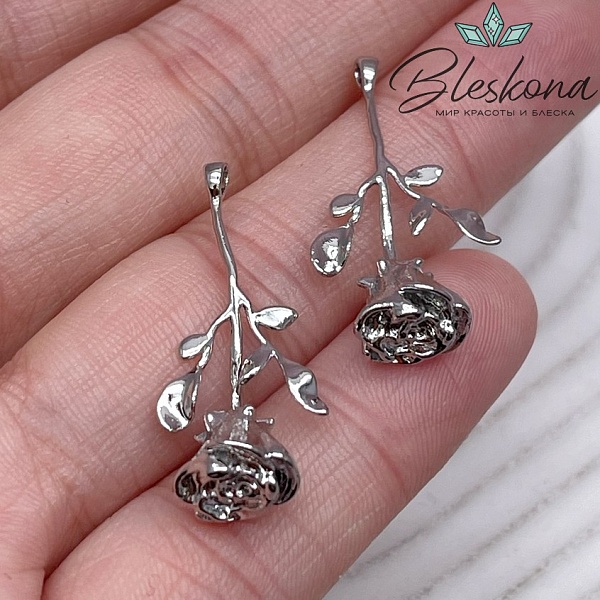 32*14,5 мм Цвет серебро, Подвеска Роза 