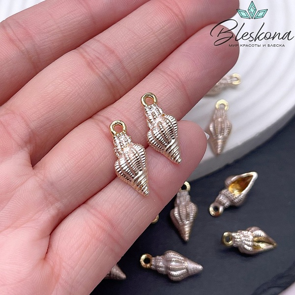 19*8,5 мм Цвет золото, Подвеска ракушка белая эмаль