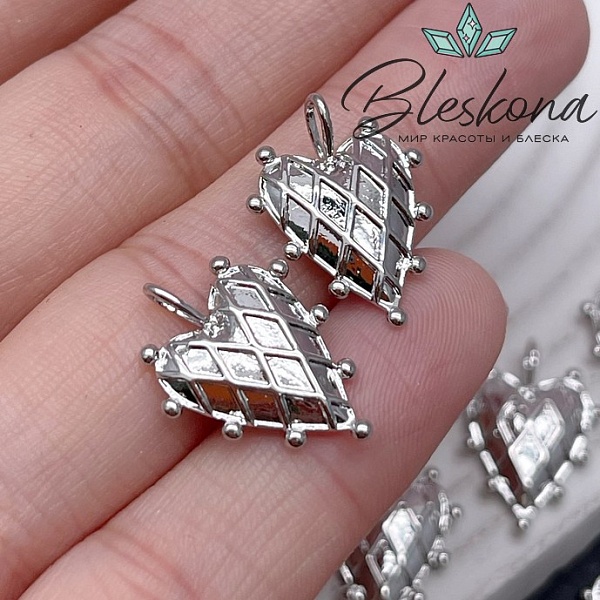 19*14 мм Цвет серебро, Подвеска сердце шарики сетка