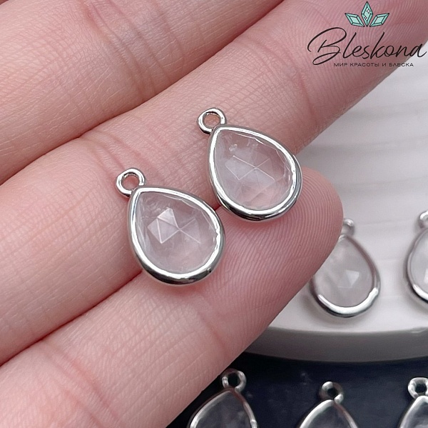 14*9,5 мм Цвет серебро, Подвеска капля Горный Хрусталь огранка