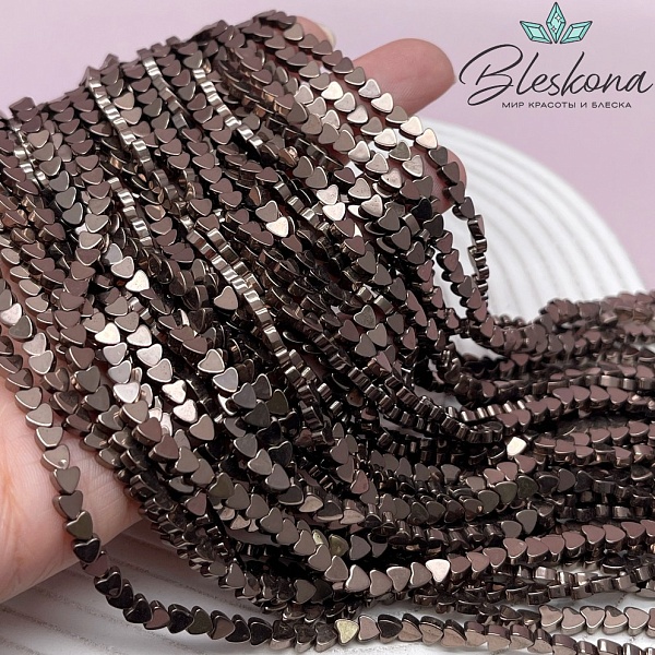 4 мм Гематин, цвет коричневый №1 (шоколадный), сердце плоское имитация