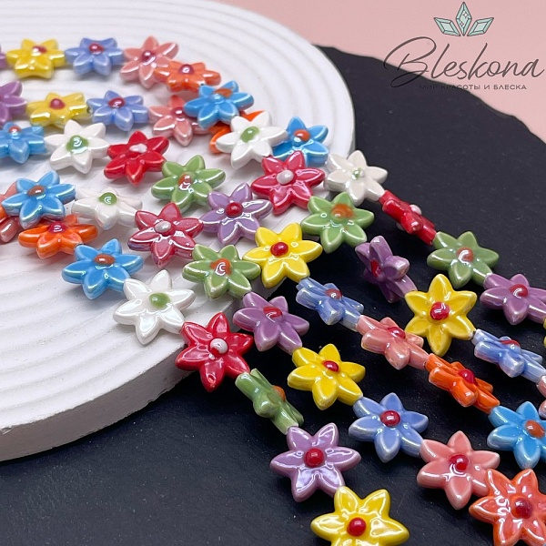 15*16 мм Керамика бусина цветок  микс