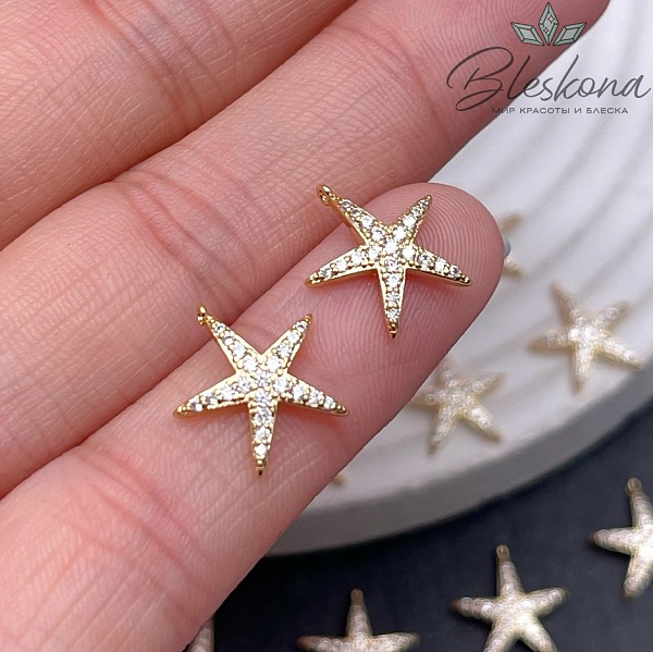 11,8*12,8мм цвет золото, Подвеска морская звезда мини цирконы 